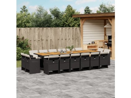 vidaXL 17dílný zahradní jídelní set s poduškami černý polyratan