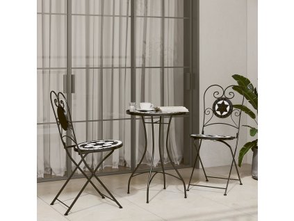 vidaXL Mozaikový bistro set černý a bílý železo a keramika