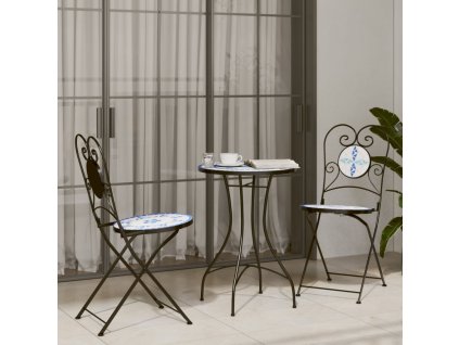 vidaXL Mozaikový bistro set modrý a bílý železo a keramika