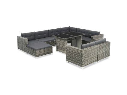 vidaXL 10dílná zahradní sedací souprava s poduškami polyratan šedá