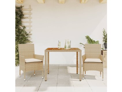 vidaXL 3dílný zahradní jídelní set a podušky béžový polyratan a akácie