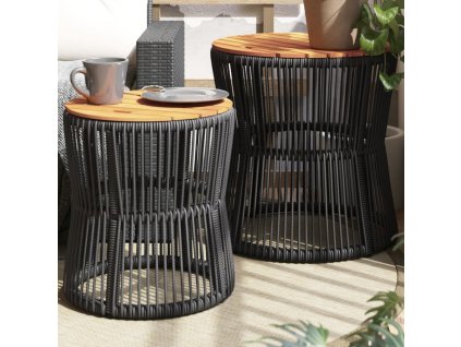 vidaXL Zahradní odkládací stolky 2 ks dřevěná deska černé polyratan