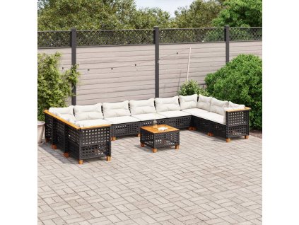 vidaXL 11dílná zahradní sedací souprava s poduškami černá polyratan