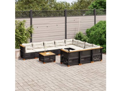 vidaXL 11dílná zahradní sedací souprava s poduškami černá polyratan