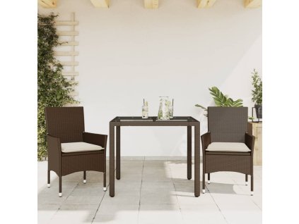 vidaXL 3dílný zahradní jídelní set s poduškami hnědý polyratan a sklo