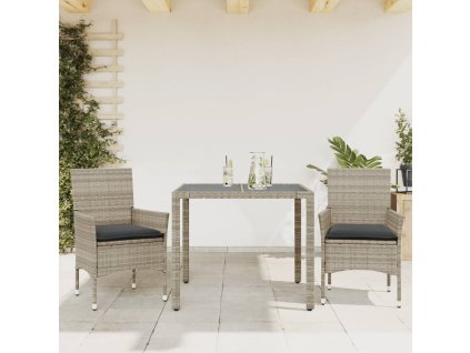 vidaXL 3dílný zahradní jídelní set podušky světle šedý polyratan sklo