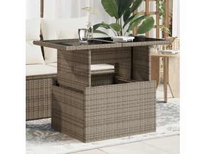 vidaXL Zahradní stůl se skleněnou deskou šedý 100x55x73 cm polyratan