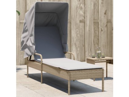 vidaXL Zahradní lehátko se stříškou béžové polyratan