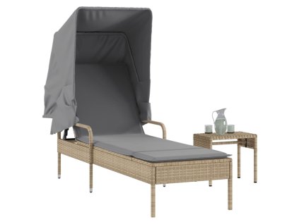 vidaXL Zahradní lehátko se stříškou a stolkem béžové polyratan