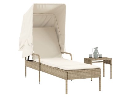 vidaXL Zahradní lehátko se stříškou a stolkem béžové polyratan