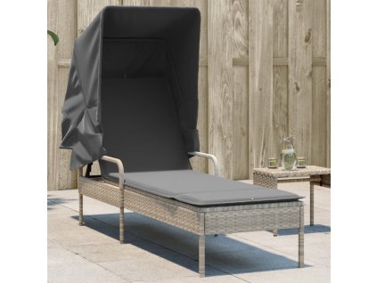 vidaXL Zahradní lehátko se stříškou světle šedé polyratan