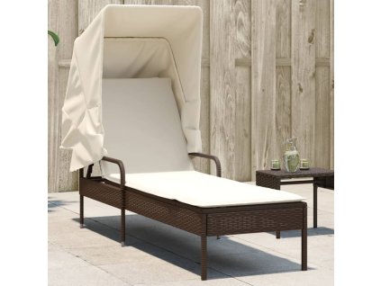 vidaXL Zahradní lehátko se stříškou hnědé polyratan