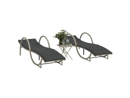 vidaXL Zahradní lehátka 2 ks se stolkem světle šedá polyratan