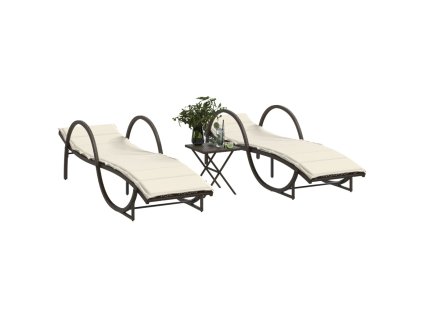 vidaXL Zahradní lehátka 2 ks se stolkem hnědá polyratan