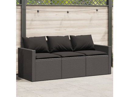 vidaXL Zahradní pohovka s poduškami 3místná černá polyratan