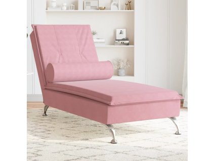 vidaXL Masážní lenoška s podhlavníkem růžová samet