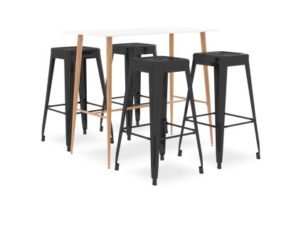 vidaXL 5dílný barový set bíločerný