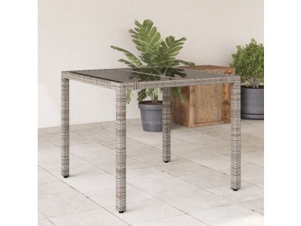vidaXL Zahradní stůl se skleněnou deskou šedý 90x90x75 cm polyratan