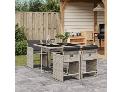 vidaXL 5dílný zahradní jídelní set s poduškami světle šedý polyratan