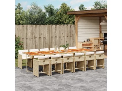 vidaXL 13dílný zahradní jídelní set s poduškami béžový polyratan