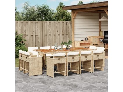 vidaXL 13dílný zahradní jídelní set s poduškami béžový polyratan