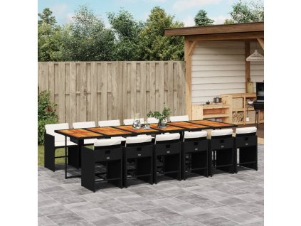vidaXL 13dílný zahradní jídelní set s poduškami černý polyratan