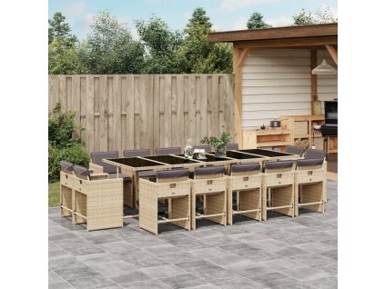 vidaXL 15dílný zahradní jídelní set s poduškami mix béžové polyratan