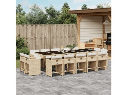 vidaXL 15dílný zahradní jídelní set s poduškami béžový polyratan