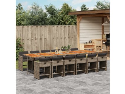 vidaXL 13dílný zahradní jídelní set s poduškami šedý polyratan