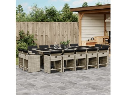 vidaXL 15dílný zahradní jídelní set s poduškami světle šedý polyratan