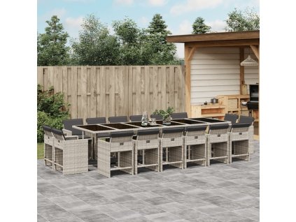 vidaXL 17dílný zahradní jídelní set s poduškami světle šedý polyratan