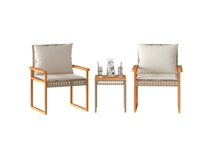 vidaXL 3dílný bistro set s poduškami mix béžové polyratan akácie