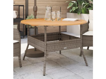 vidaXL Zahradní stůl s akáciovou deskou šedý Ø 110 x 71 cm polyratan