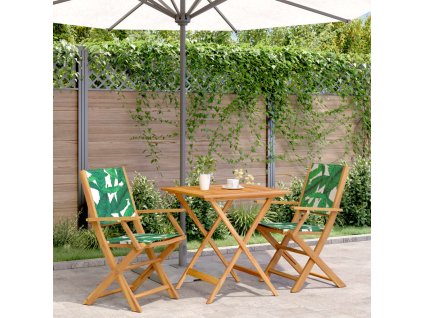 vidaXL 3dílný bistro set vzor listů textil a masivní dřevo