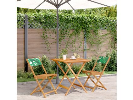 vidaXL 3dílný bistro set vzor listů textil a masivní dřevo
