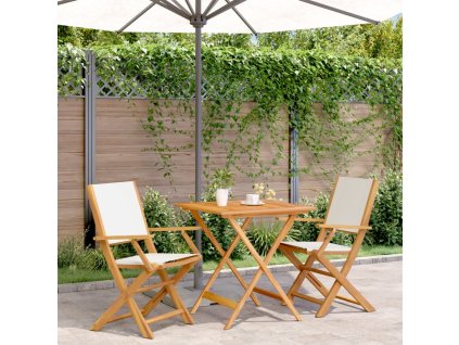 vidaXL 3dílný bistro set krémově bílý textil a masivní dřevo