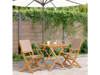 vidaXL 3dílný bistro set taupe textil a masivní dřevo