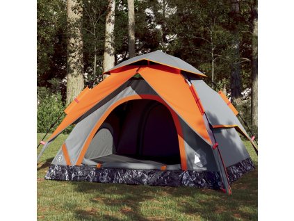 vidaXL Kempingový stan kupole pro 4 šedý a oranžový rychloupínací
