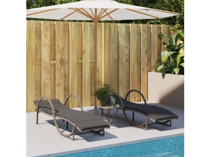 vidaXL Zahradní lehátka 2 ks s poduškami šedá polyratan