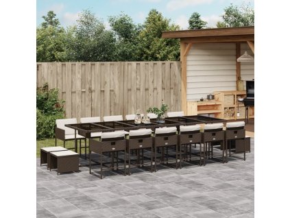 vidaXL 17dílný zahradní jídelní set s poduškami hnědý polyratan