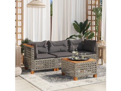 vidaXL Zahradní pohovka s poduškami 3místná šedá polyratan