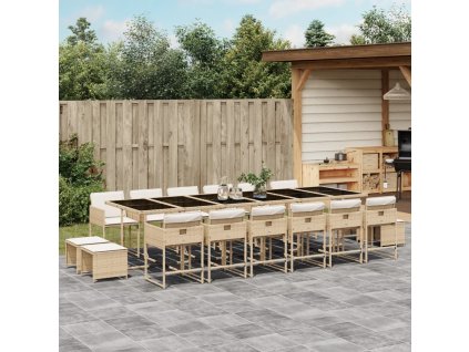 vidaXL 17dílný zahradní jídelní set s poduškami béžový polyratan