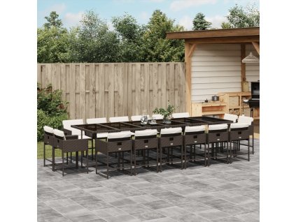 vidaXL 17dílný zahradní jídelní set s poduškami hnědý polyratan