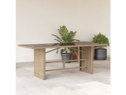vidaXL Zahradní stůl se skleněnou deskou béžový 190x80x75 cm polyratan