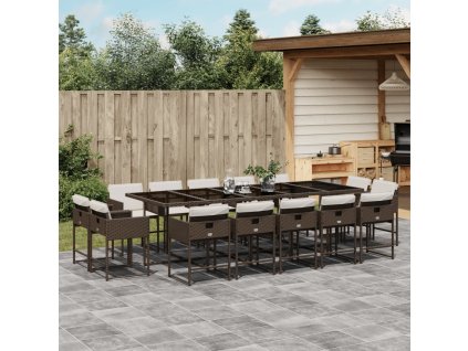 vidaXL 15dílný zahradní jídelní set s poduškami hnědý polyratan
