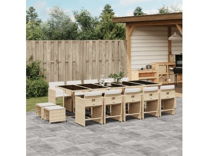 vidaXL 15dílný zahradní jídelní set s poduškami béžový polyratan