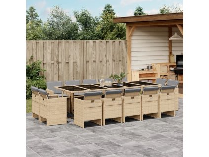 vidaXL 15dílný zahradní jídelní set s poduškami mix béžové polyratan