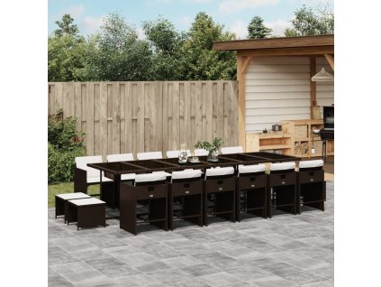 vidaXL 17dílný zahradní jídelní set s poduškami hnědý polyratan