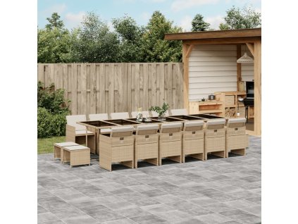 vidaXL 17dílný zahradní jídelní set s poduškami béžový polyratan