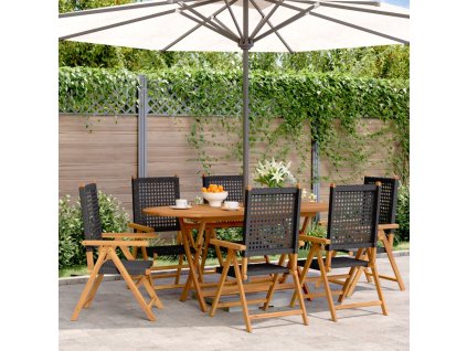 vidaXL Polohovací zahradní židle 6 ks černé polyratan a masivní dřevo